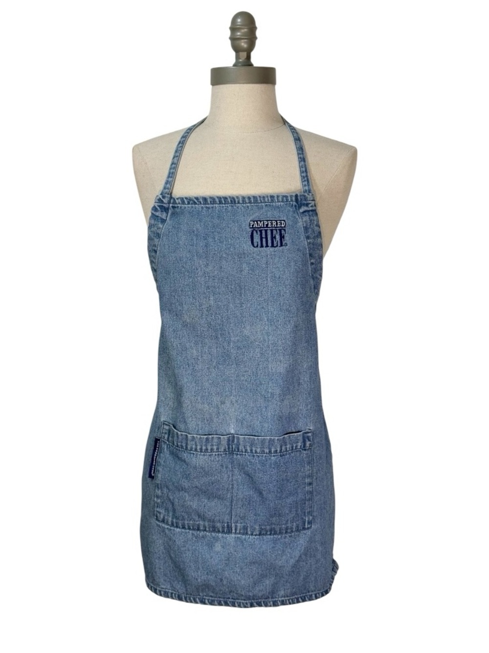 Pampered Chef Denim Blue Kitchen Apron with Front Pocket